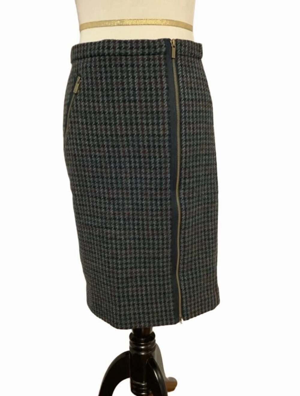 J.Crew Wool Houndstooth Asymmetrical Zip Pencil Skirt Size 4